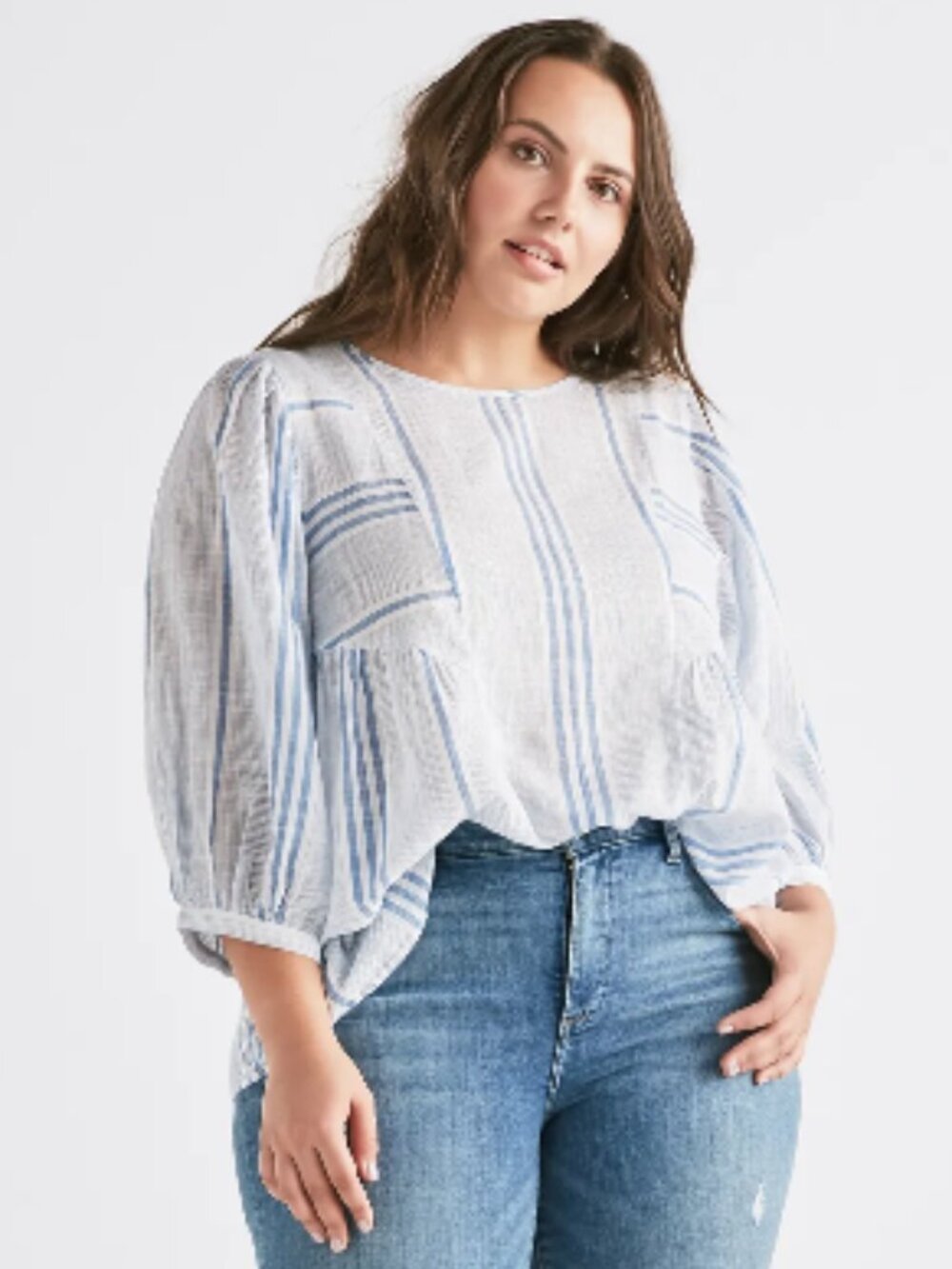 Lucky Brand cindy stripe peasant top blue multi L